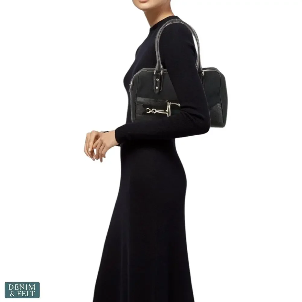 Gucci Black‎ GG Canvas Horsebit Boston Satchel Gold Hardware Classic Bag Purse